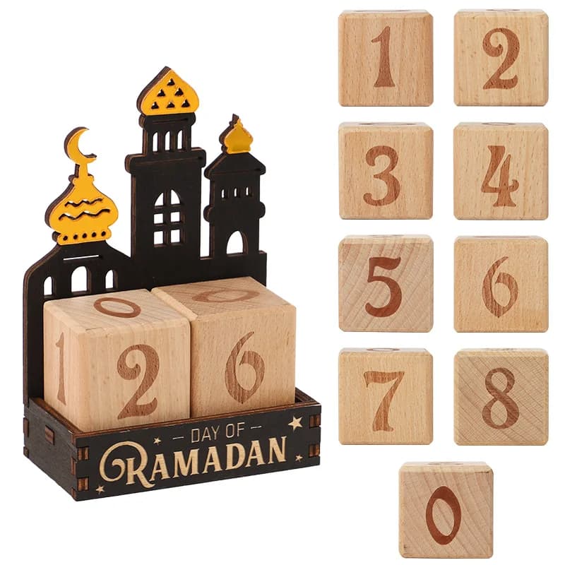 Calendario del Conto alla Rovescia per il Ramadan, Blocchi Eid Mubarak, Decorazione da Tavolo in Legno Musulmana, Accessori per Feste Eid Mubarak per Uso Domestico