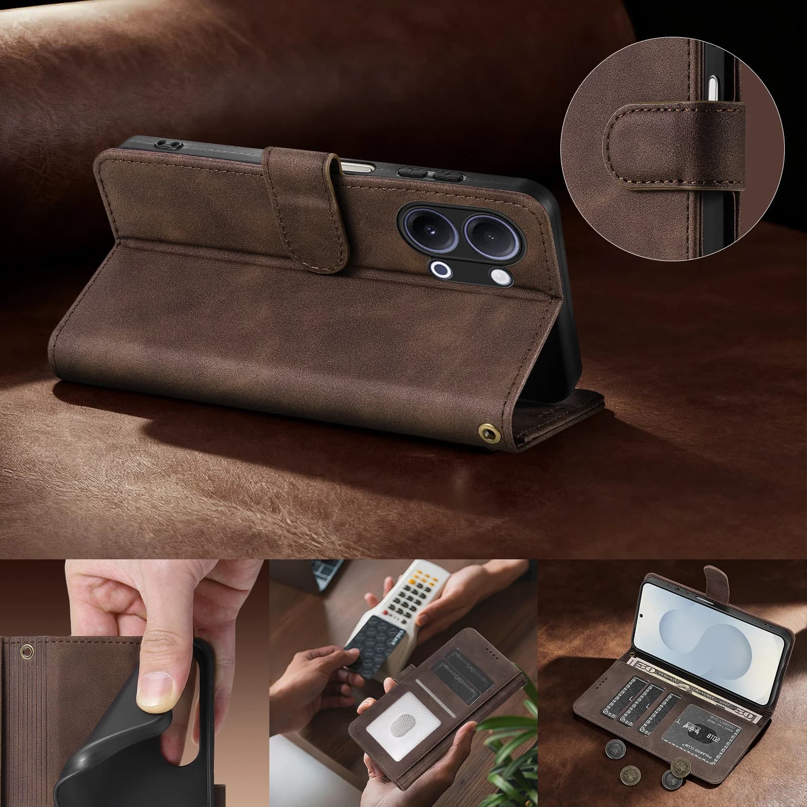 EUCAGR Custodia a portafoglio in pelle PU per vivo Y60 con copertura a portafoglio con blocco RFID per vivo Y60M