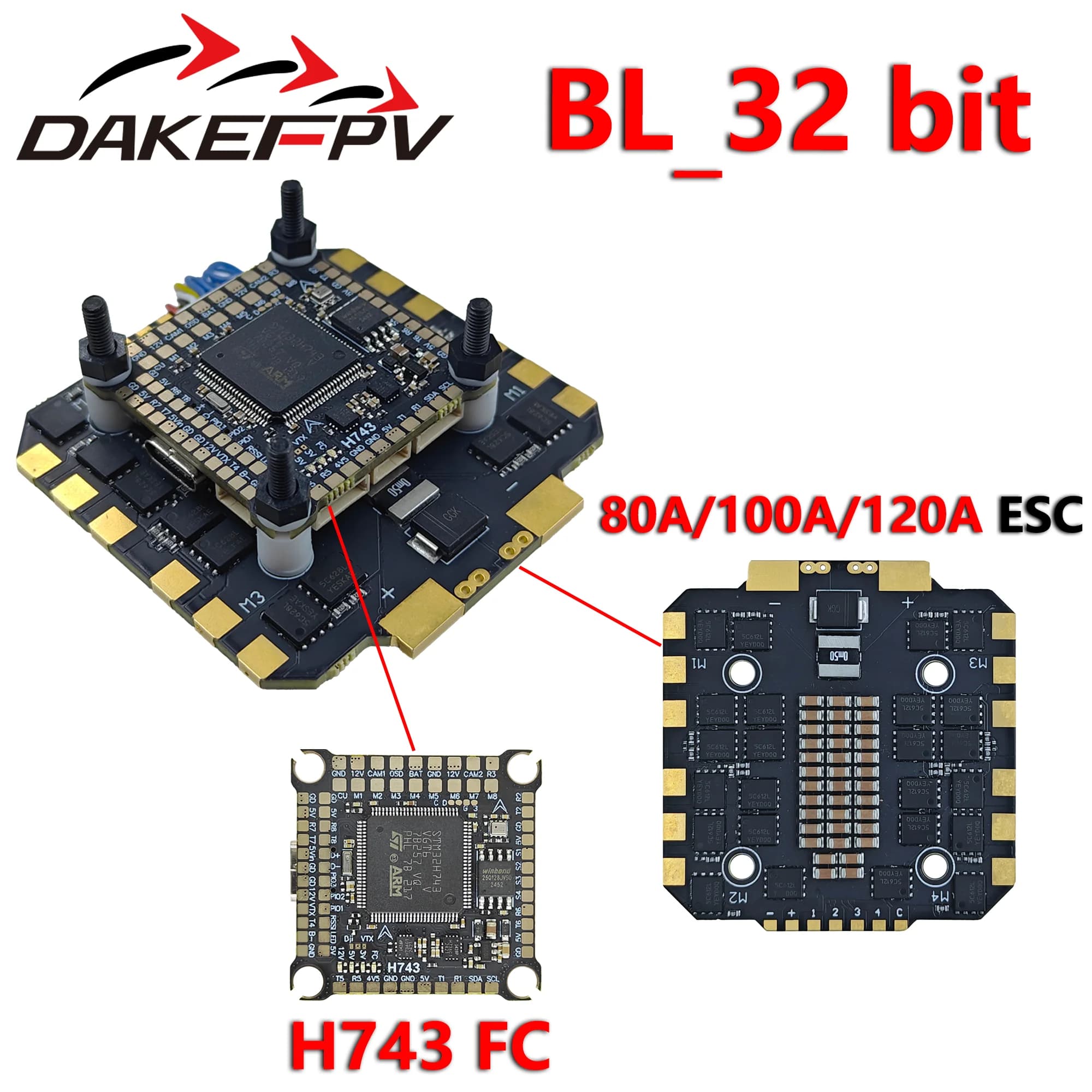 DAKEFPV H743 80A/100A/120A 32-bit ESC H743 Flight Controller, suitable for 10, 13, 15, and 18-inch FPV racing drones