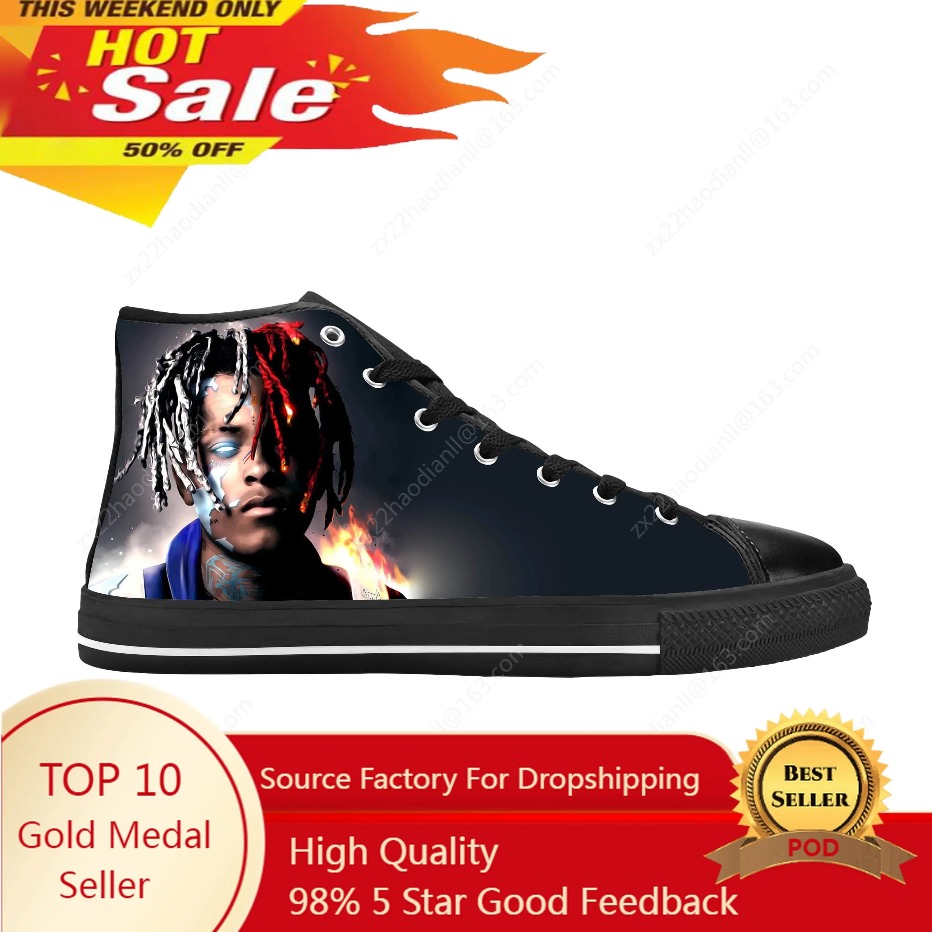 Hot Hip Hop Rapper Rap Singer Music XXXTentacions Casual Cloth Shoes High Top Comfortable Breathable 3D Print Men Women Sneakers