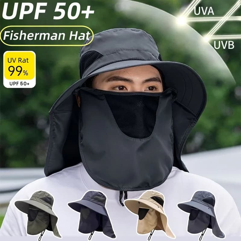 Cappello Estivo con Protezione per il Viso, Protezione UV, per Caccia e Pesca all'Aperto, per Uomini e Donne, Escursionismo, Campeggio, Visiera, Cappello da Pescatore