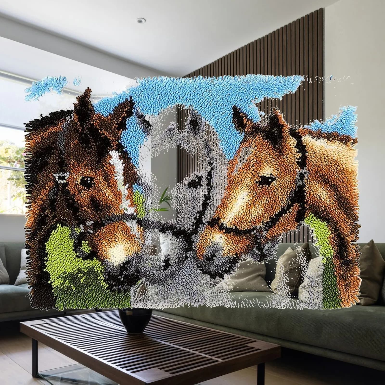 Latch Hook Rug Kit Decors DIY Crafting Crocheting Tapestry Floor Mat Cross Stitch Kit Embroidered Material for Adults, Kids,