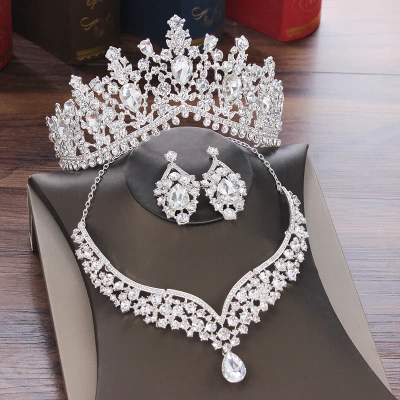 Set di gioielli da sposa con goccia d'acqua in cristallo barocco, diademi con strass, corona, collana, orecchini per la sposa, set di gioielli da sposa da donna