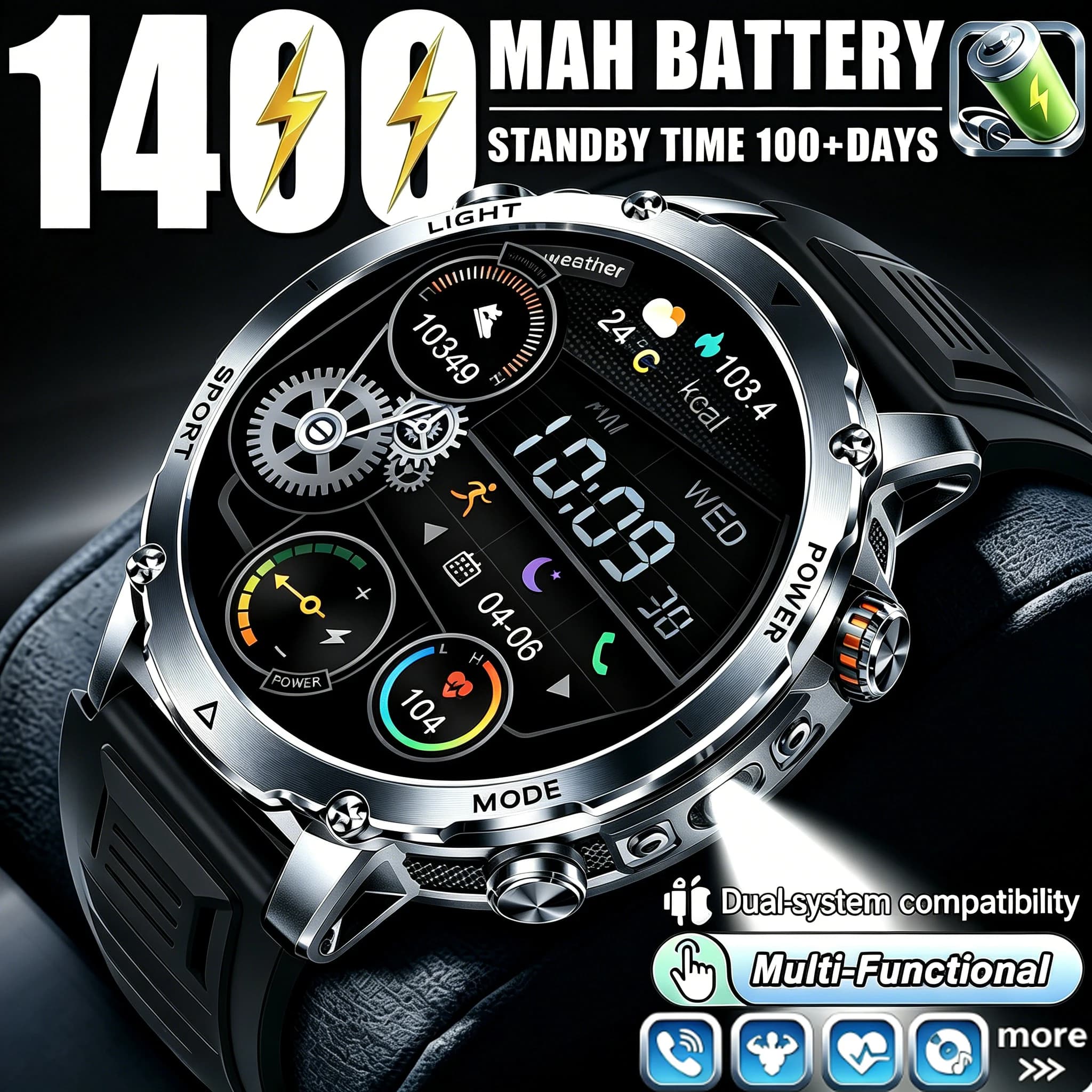 Nuovo Smartwatch Militare Amazfit con Batteria da 1400mAh, Display AMOLED da 1,7 Pollici, GPS Sportivo, Chiamate Bluetooth, Compatibile con Android e iOS