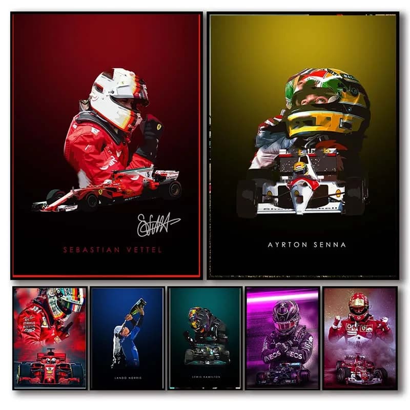 HD Pop Sports F1 Racing Senna Poster Aesthetic Schumacher Formula One Racer Helmet Canvas Print Wall Art Home Garage Room Decor