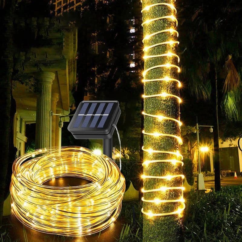 Luci Solari a Corda, Luci LED Solari per Sentieri e Terrazze, Luci Solari a Stringa per Giardino, Strisce Luminose Impermeabili da Esterno con 8 Modalità di Illuminazione