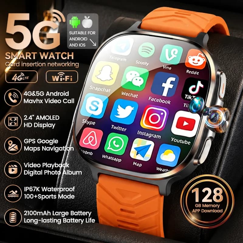 New Original Men 4G 5G Call Smart Watch 128GB Memory Video Playback Social App GPS Google Maps Download Camera AMOLED Smartwatch