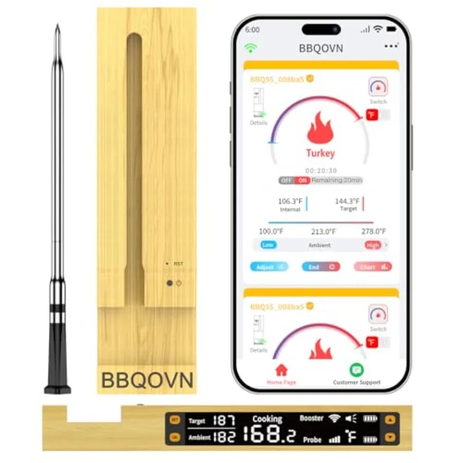 Wireless Premium WiFi Sub-1G Thermometer for Unlimited Carne, 7 NIST Certified Sensors, IP68 Waterproof, APP Smart, Magnetic