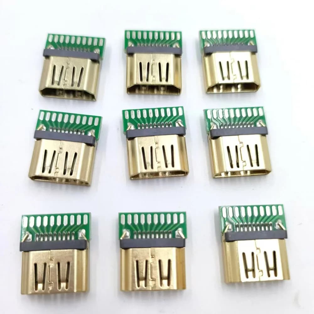 HDMI 19P female connector with PCB card welded cable sealed connector HD connector female chassis type A gold plated female connector