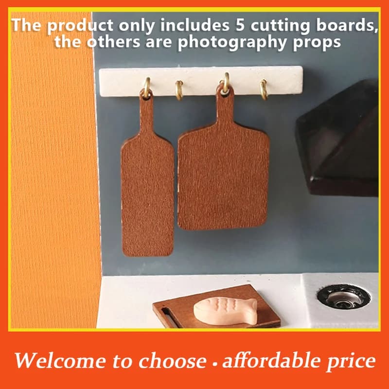 XM Set di 5 Mini Taglieri in Legno, Tagliere con Manico per Casa delle Bambole, Accessori per Cucina in Miniatura