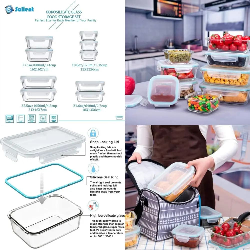 Contenitori per la preparazione dei pasti in vetro da 18 pezzi senza BPA con coperchi, set per la conservazione degli alimenti a prova di perdite