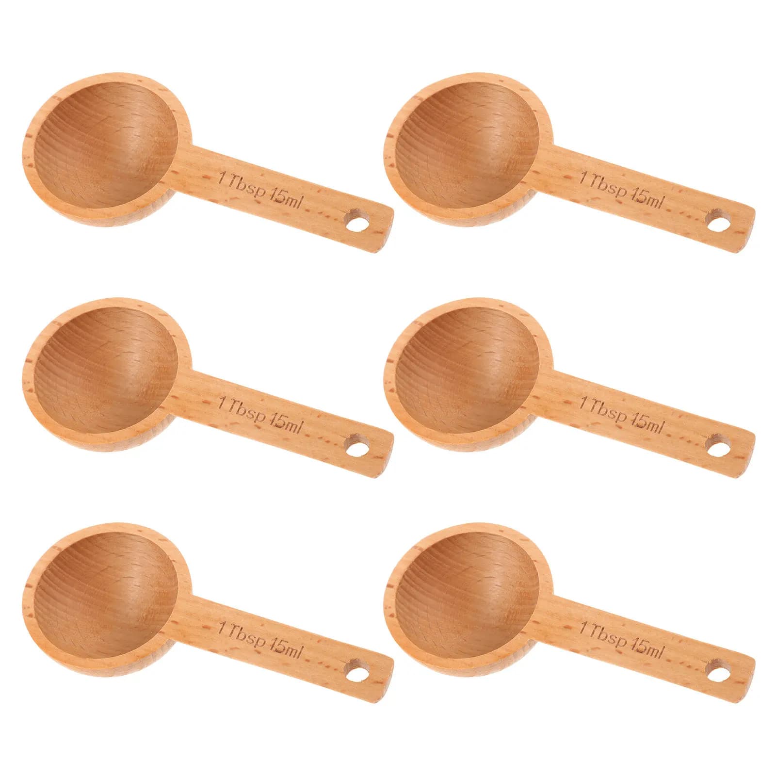 6Pcs Wooden Tablespoon Scoop Set Precision Marked Beech Wood Scoops for Coffee Grounds Tea Leaves Flour Salt Spices Baking