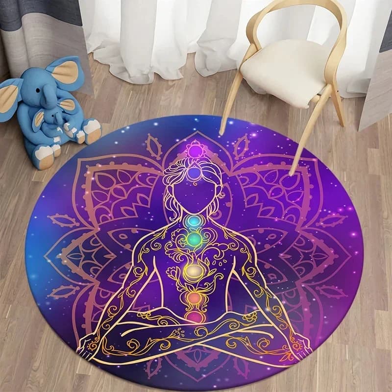 Psichedelico Boho Mandala Chakra Round Carpet Meditation Mat for Living Room Bathroom Circle Zerbino Yoga Mats Bedroom Mat