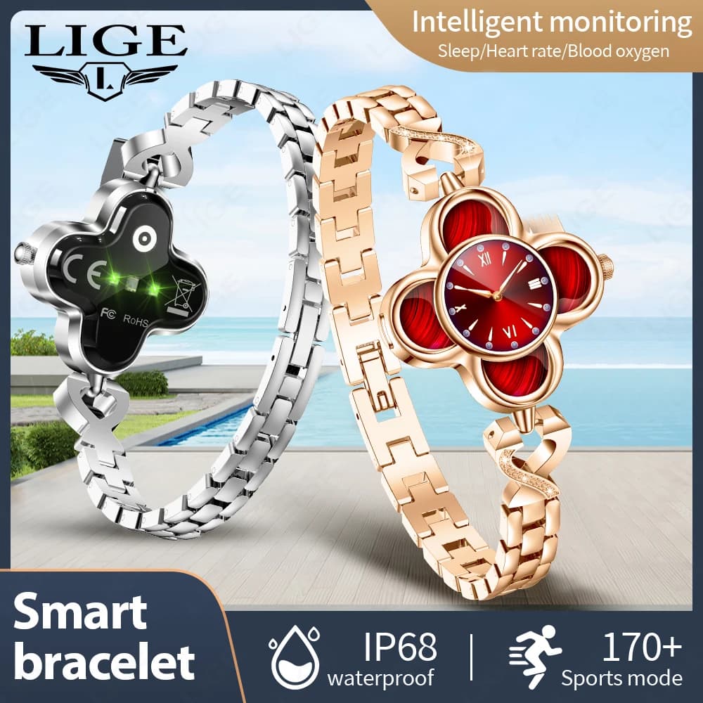 LIGE Smart Quartz Wristwatch Smart Bracelet Ladies Blood Pressure Monitor Fitness Tracker Waterproof Sport Smartwatch Women Gift