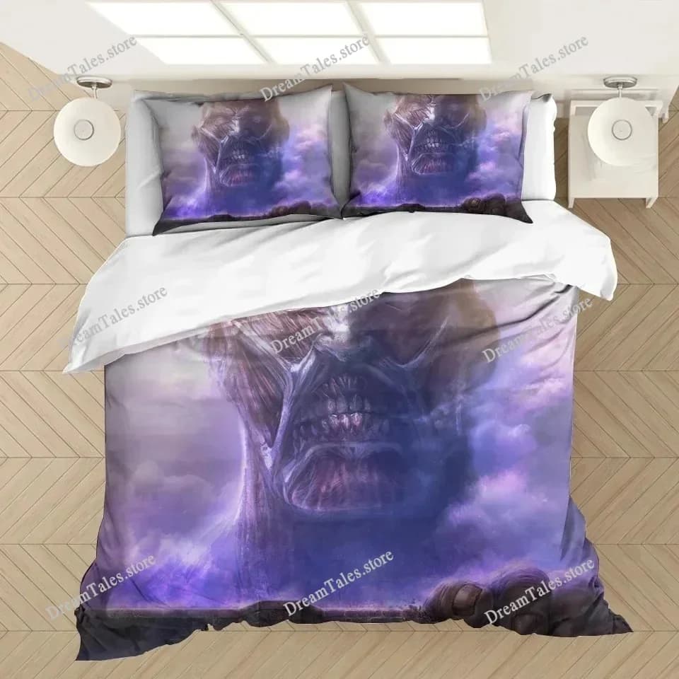 Set di Biancheria da Letto Anime Attack on Titan, Copripiumino Kawaii Loli Boy con Stampa 3D, Coperta e Federe con Motivi Cartoon Giapponesi, Senza Lenzuola