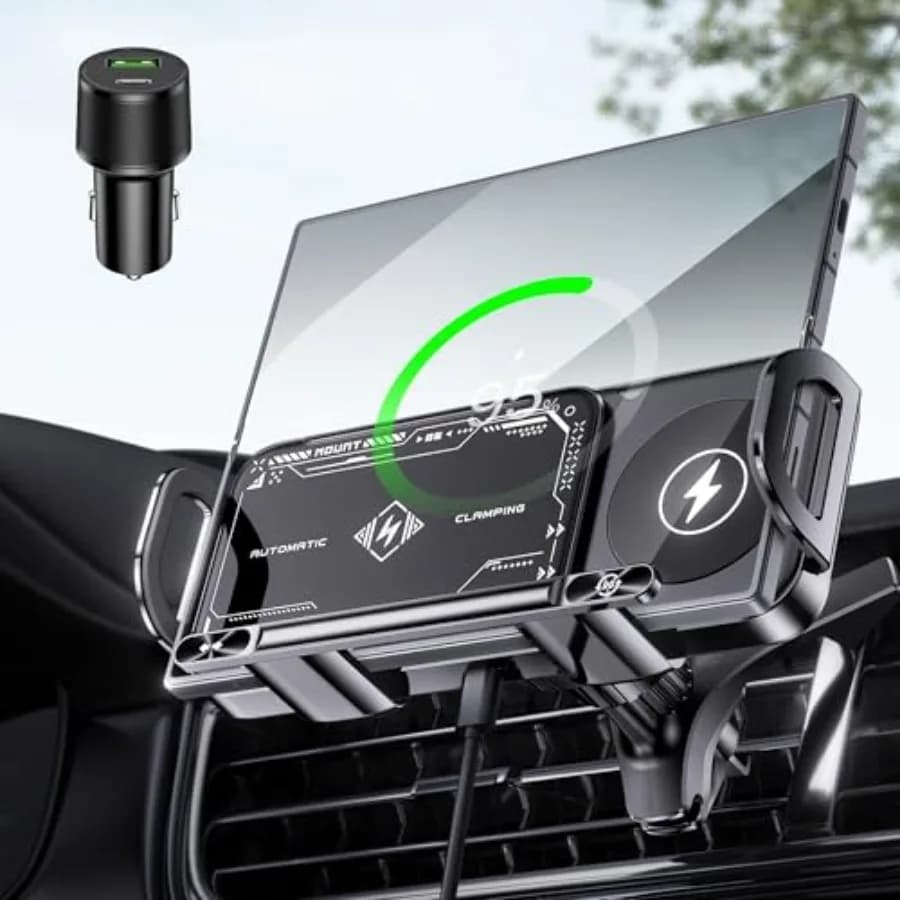 Supporto per caricabatterie wireless da auto con bloccaggio automatico 15W a doppia bobina One-Touch 90 ° Supporto per Telefono Auto Girevole con Caricatore Wireless per Samsung Ga