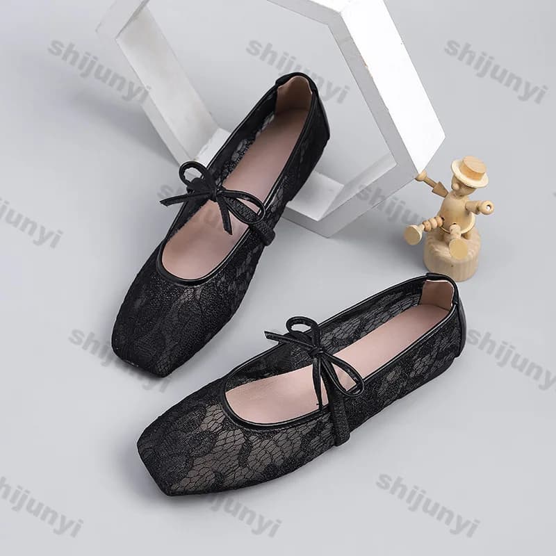 Mary Jane Shoes Breathable with Ritagli, New for Summer 2026, with Bow and Square Toe, Casual, Low, Women's, Big Sizes