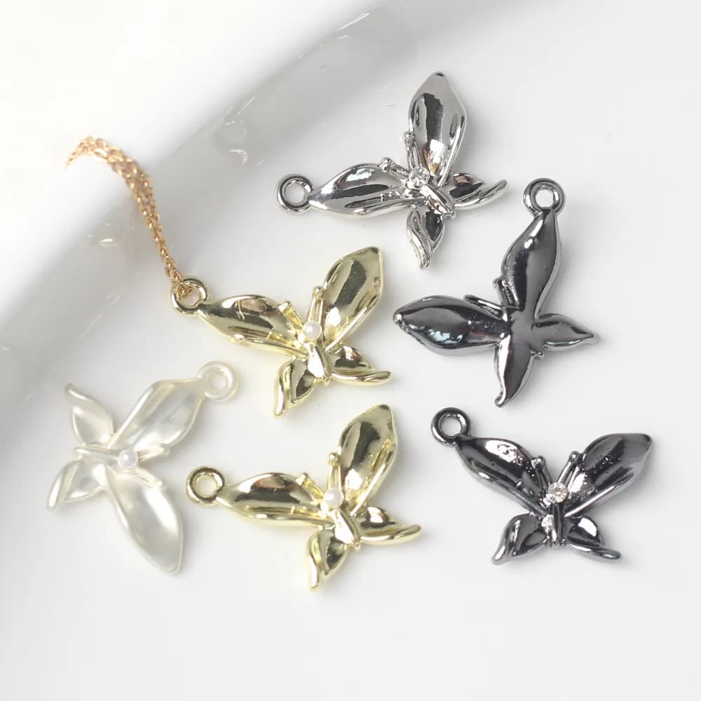 10 pcs/lot 15*20 MILLIMETRIES In Strass Pearl Zinco Alloy Butterfly Pendants And Pendants For Jewelry Marking Bracelet Necklace