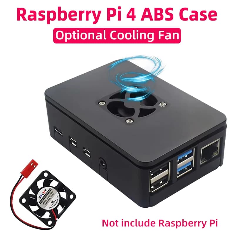 ABS Case for Raspberry Pi 4 Plastic Case Black Housing Cooling Fan for Raspberry Pi 4 Model B RPI 4 PI4