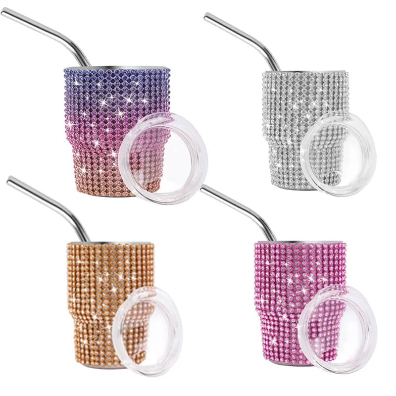 Bling Diamond 3 oz Mini tazza di liquore in acciaio inossidabile Vuoto Thermo Champagne Tazza portatile Con bicchiere di cannuccia Tazza di birra per vino