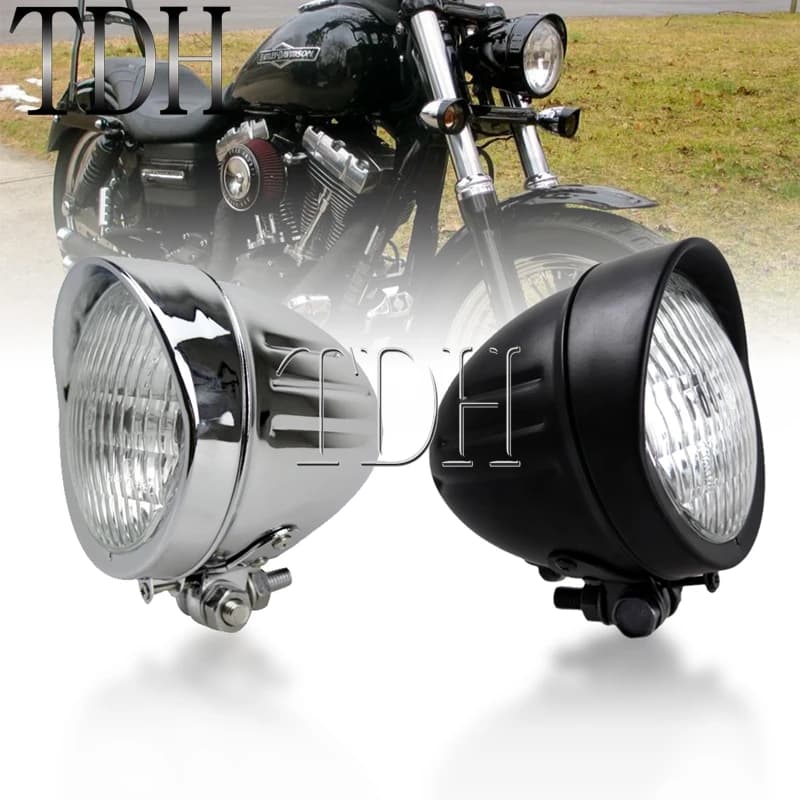 Moto Chrome H4 12V 60/55W Retro Del Faro Anteriore Lampada Della Testa di Alta/Bassa Luce per Harley softail Dyna Chopper Cafe Racer