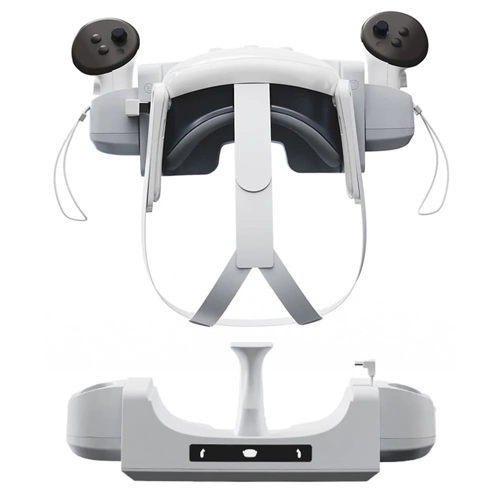 Stazione di Ricarica VR per Caricare Controllori e Visore Simultaneamente, Accessori Antiscivolo con Indicatore Luminoso per Meta Quest 3