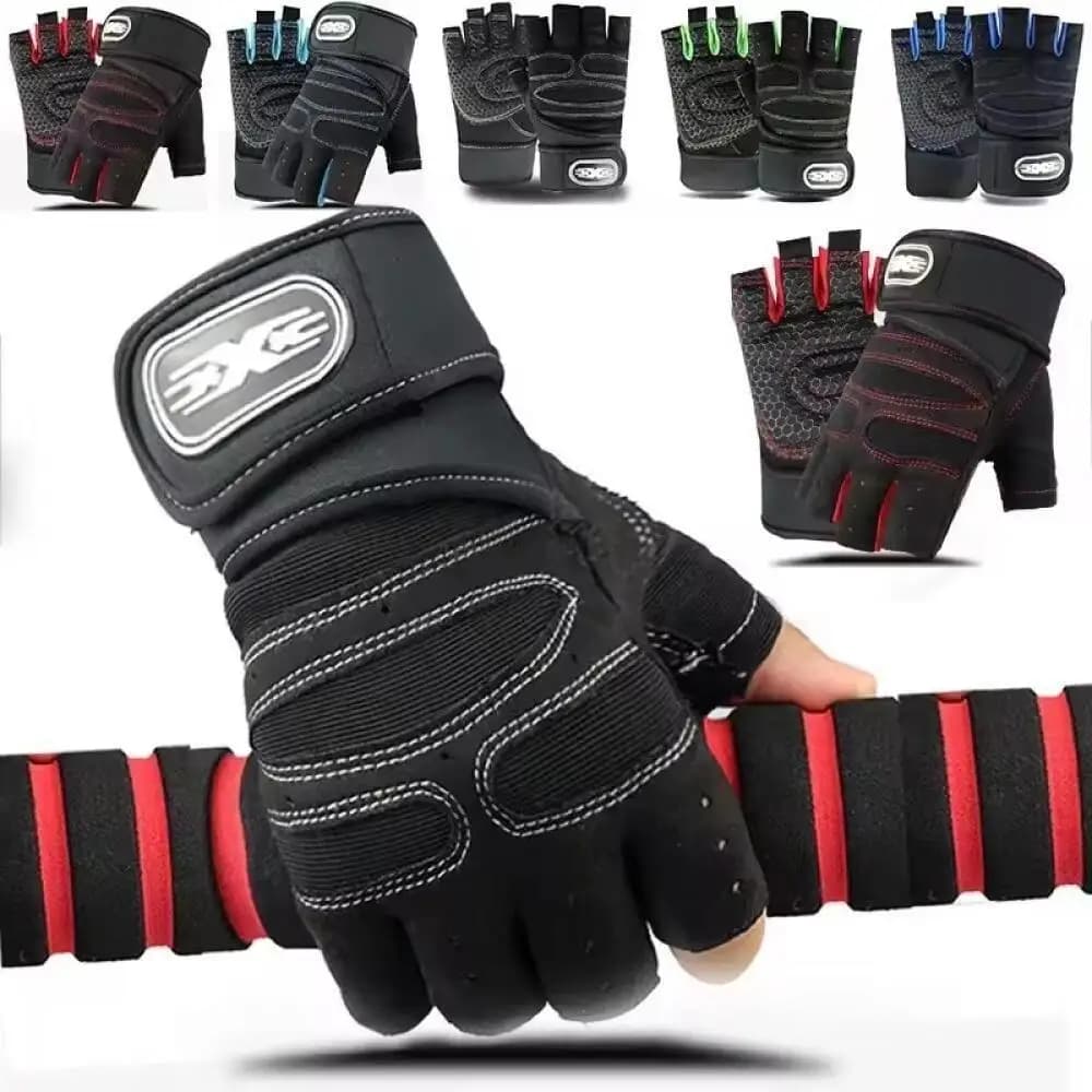 Guanti fitness mezze dita per uomo e donna, protezione polso, sportivi, per manubri, ciclismo, antiscivolo, per esercizi su sbarra orizzontale e allenamento