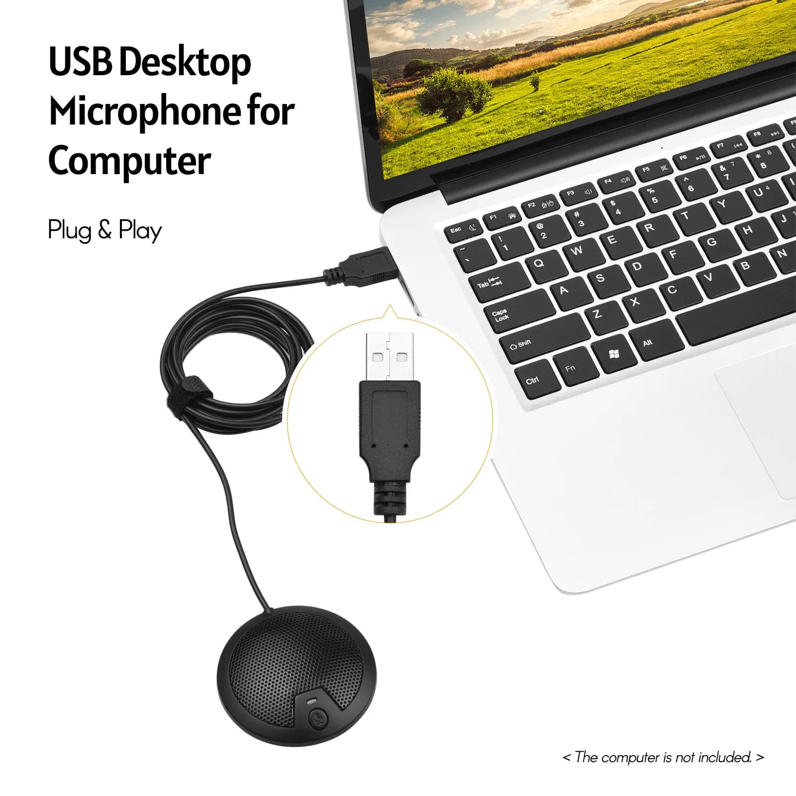 Microfono a Condensatore USB da Scrivania 360 ° Microfono omnidirezionale con cavo lungo 2 m per videoconferenze su computer, insegnamento online, giochi
