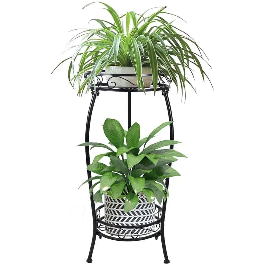 Support for Indoor and Exterior Plants at 2 Levels, 27 Height Poles, Metal Vase Door, Existing Plant Shelves, Antirust, Iron, Multiplo