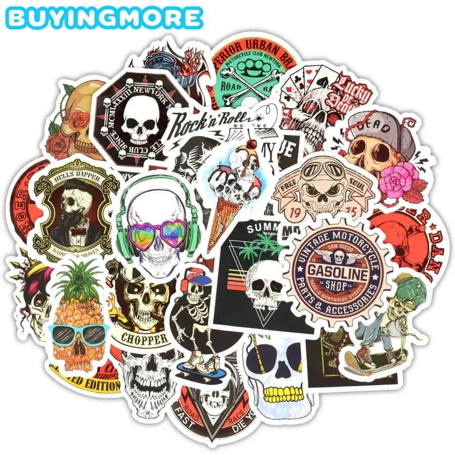 50 pezzi adesivi teschio graffiti scheletro fantasma punk rock adesivi moto giocattoli laptop fai da te skateboard valigia casco chitarra auto