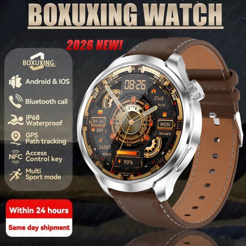 2026 Nuovo BOXUXING Sport All'aria Aperta Astuto Della Vigilanza Degli Uomini AMOLED Schermo NFC GPS Bussola Frequenza Cardiaca Impermeabile Chiamata Bluetooth SmartWatch