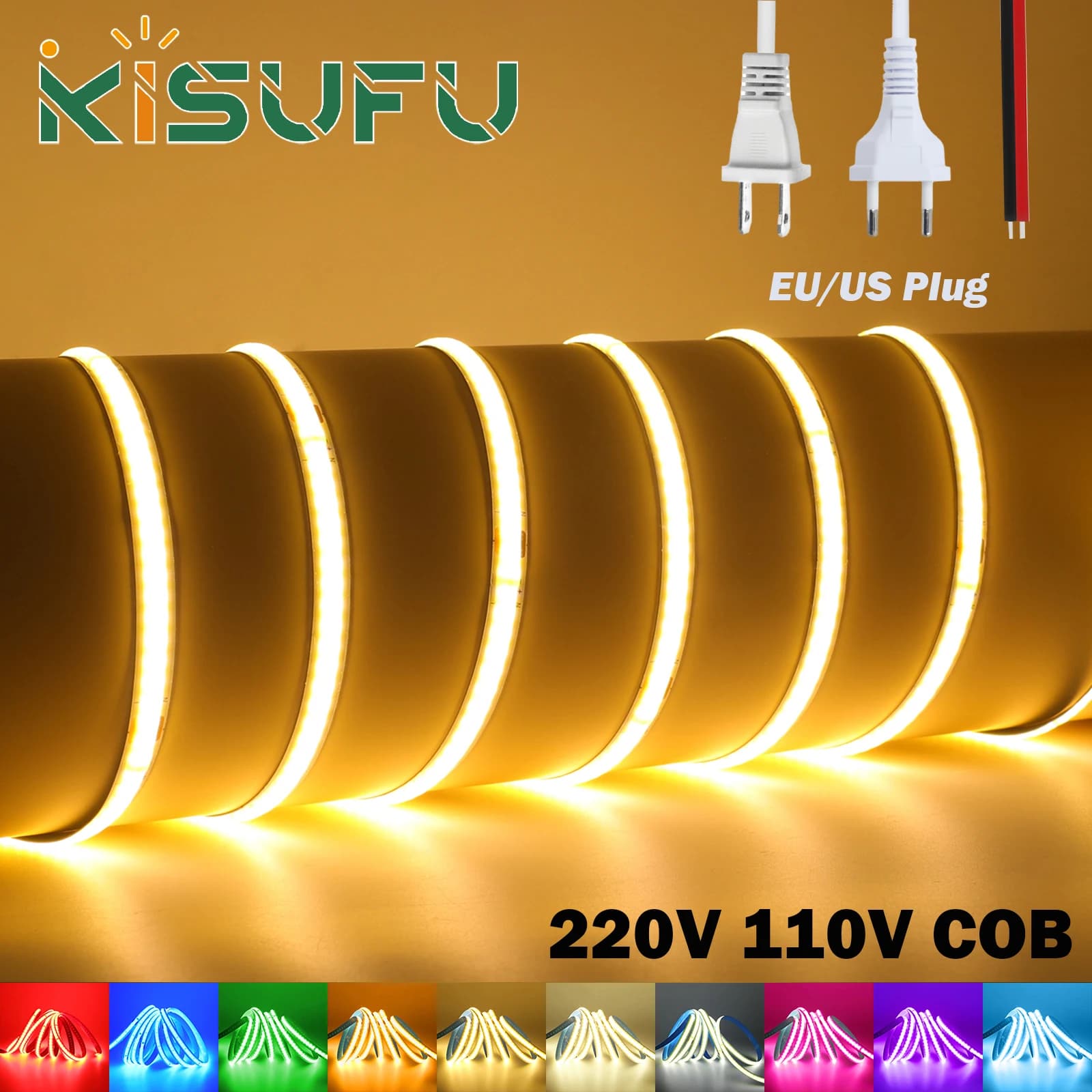 AC110V 220V COB LED Strip Blue Red White Green 50M 20M 15M 10M 5M Flexible Tape 240LEDs/M Smart IC No Need Driver LED Lighting