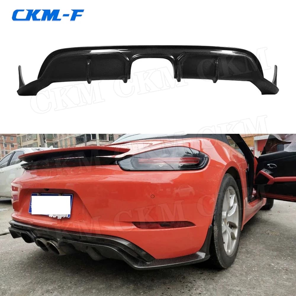 Car Rear Bumper Lip Diffuser Spoiler for Porsche 718 Cayman Boxster Base S Coupe 2017 2018 Real Carbon Fiber Skid Plate Guard