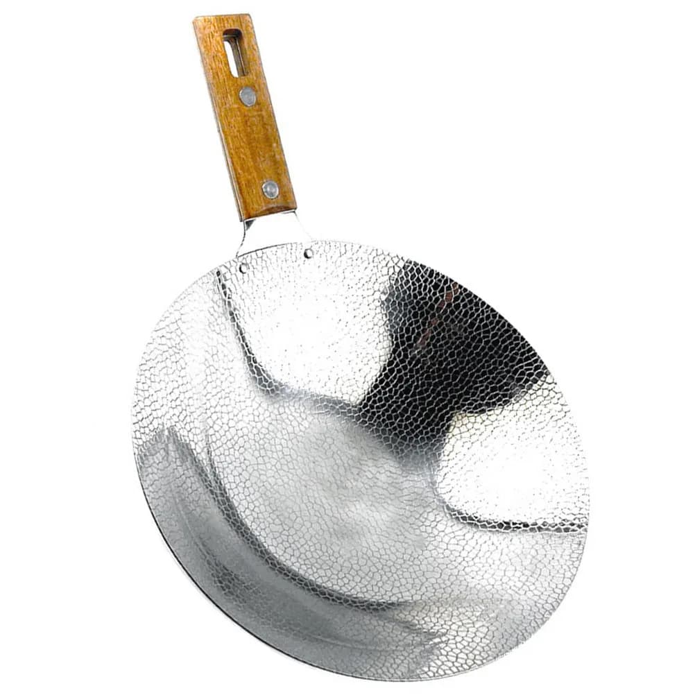 Wok in Acciaio Inossidabile, Padella Tradizionale per Uso Domestico e Ristorante, con Manico in Legno, Wok in Metallo Resistente per Cucina e Fornello