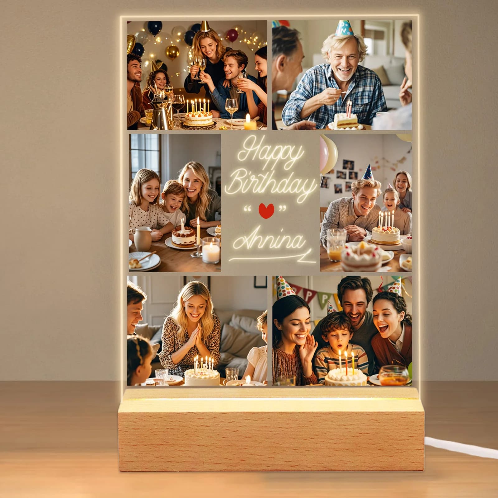Targa Fotografica Personalizzata in Acrilico, Luce Notturna Personalizzata per Compleanno, Cornice LED, Regalo di San Valentino per Ragazze Donne Figlie Sorelle