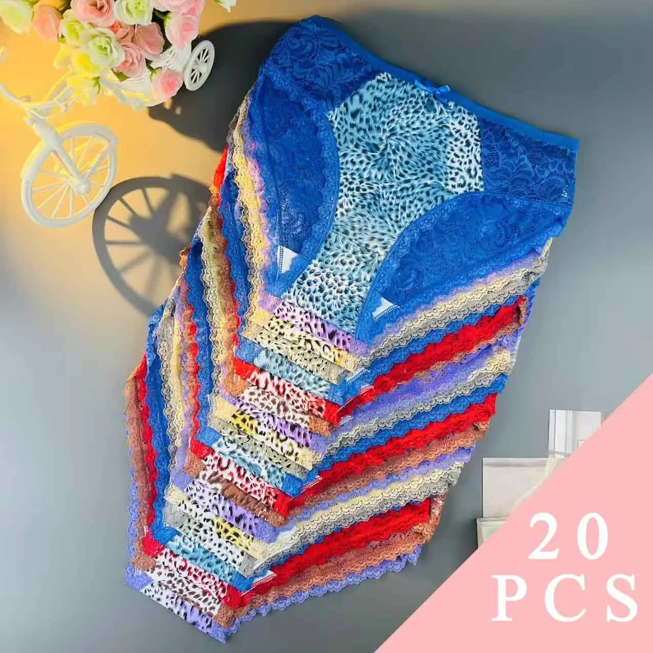 20 pezzi [Intimo da donna] Slip da donna in cotone taglie forti senza cuciture con stampe leopardate, comodi e traspiranti con cavallo medio