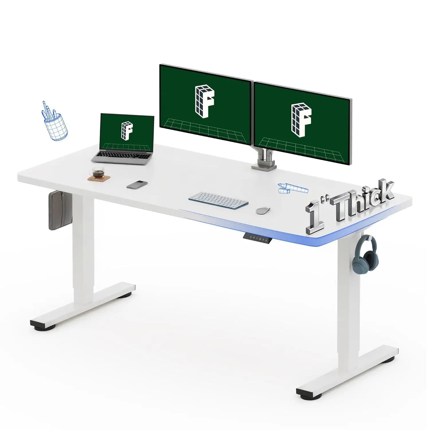 Scrivania Elettrica Regolabile in Altezza 60"x24", Piano Lavoro Senza Giunzioni Spessore 1" per Ufficio Domestico, Studio e Configurazioni Multi-Monitor, Personalizzabile