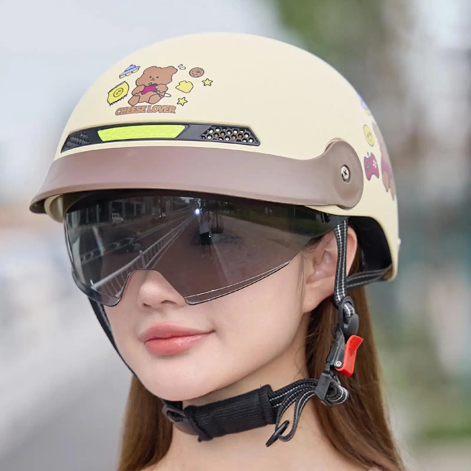 Casco moto mezzo casco aperto con visiera parasole equipaggiamento testa moto a sgancio rapido per uomo ciclismo scooter skateboard cruiser