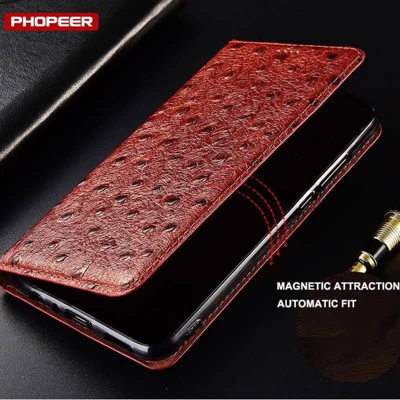 Per Samsung Galaxy S9 S10 S10e S20 S21 S22 S23 S24 S25 FE Plus UItra OstrichPoint Custodia in vera pelle Flip Portafoglio Funda Cover