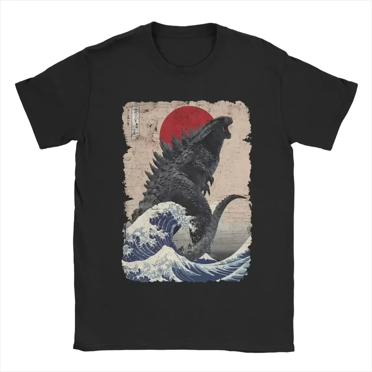 Short Sleeve Tees Unique Japanese Godzillaed Great Wave T-Shirt S-5XL Clothes graphic summer Men Crew Neck Pure Cotton T-shirt