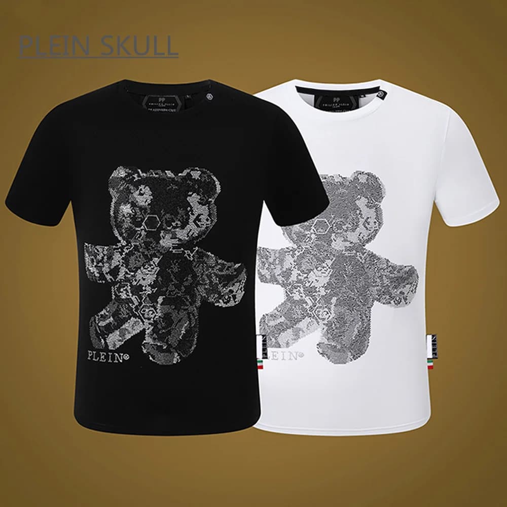 PLEIN SKULL Fitness T-shirt da uomo Classic Retro Summer Fit High Street Top a maniche corte T-shirt sportiva unisex stampata rotonda