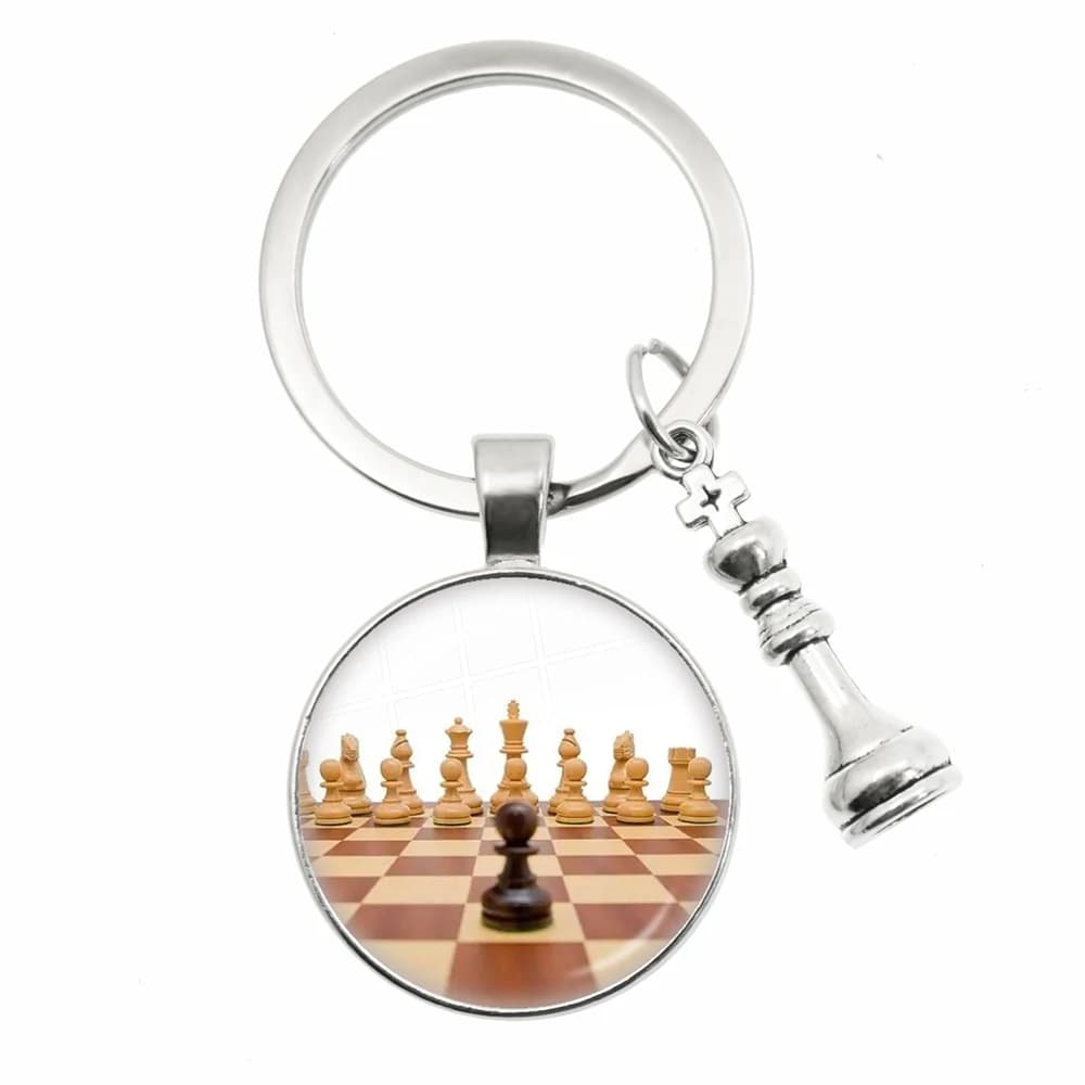 Portachiavi di scacchi di moda scacchiera pezzo di scacchi ciondolo a cupola di vetro portachiavi per auto anello per amanti degli scacchi regalo