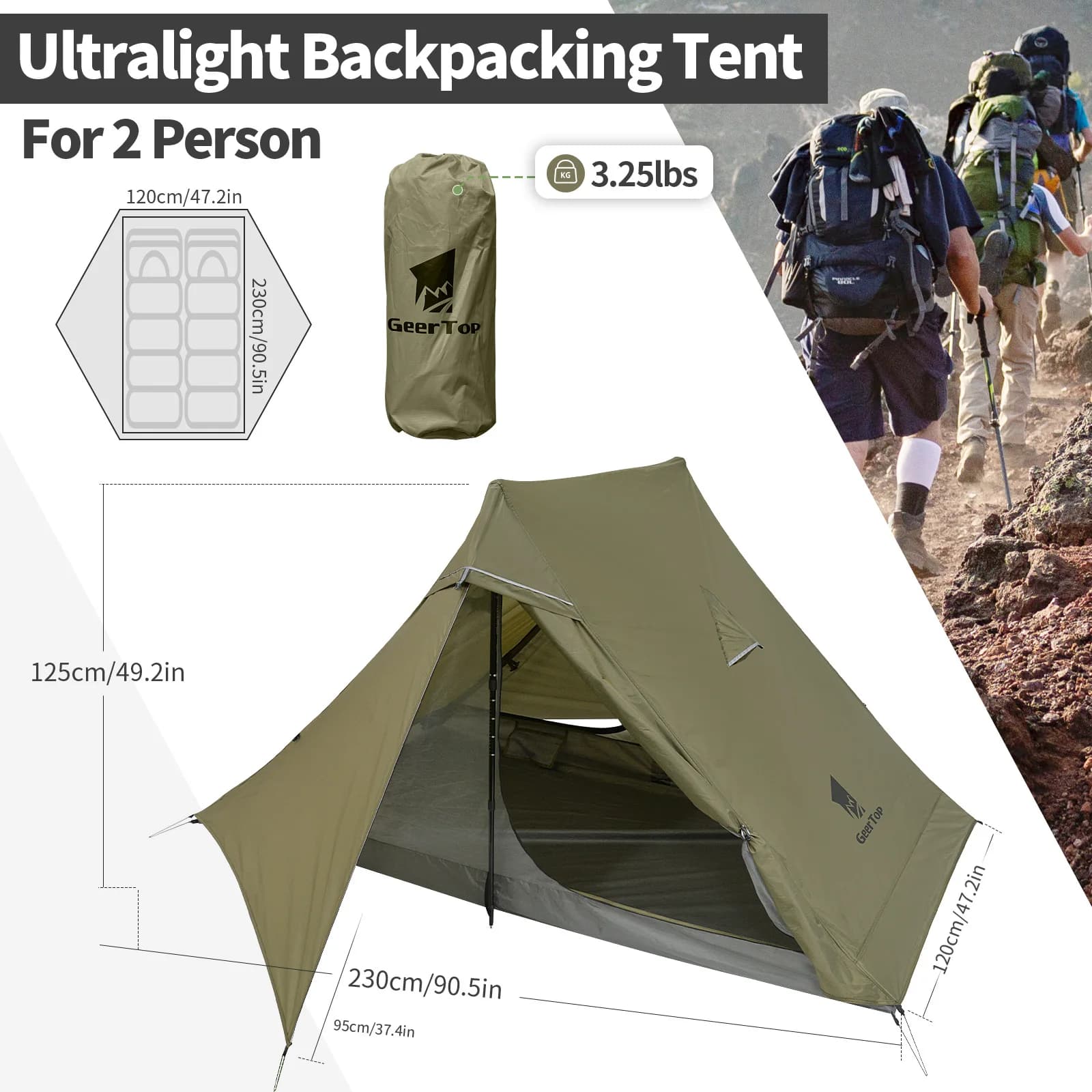 Lightweight tent, portable outdoor hiking without pole, rainproof, non muggy, ultralight camping tent for two people, L360