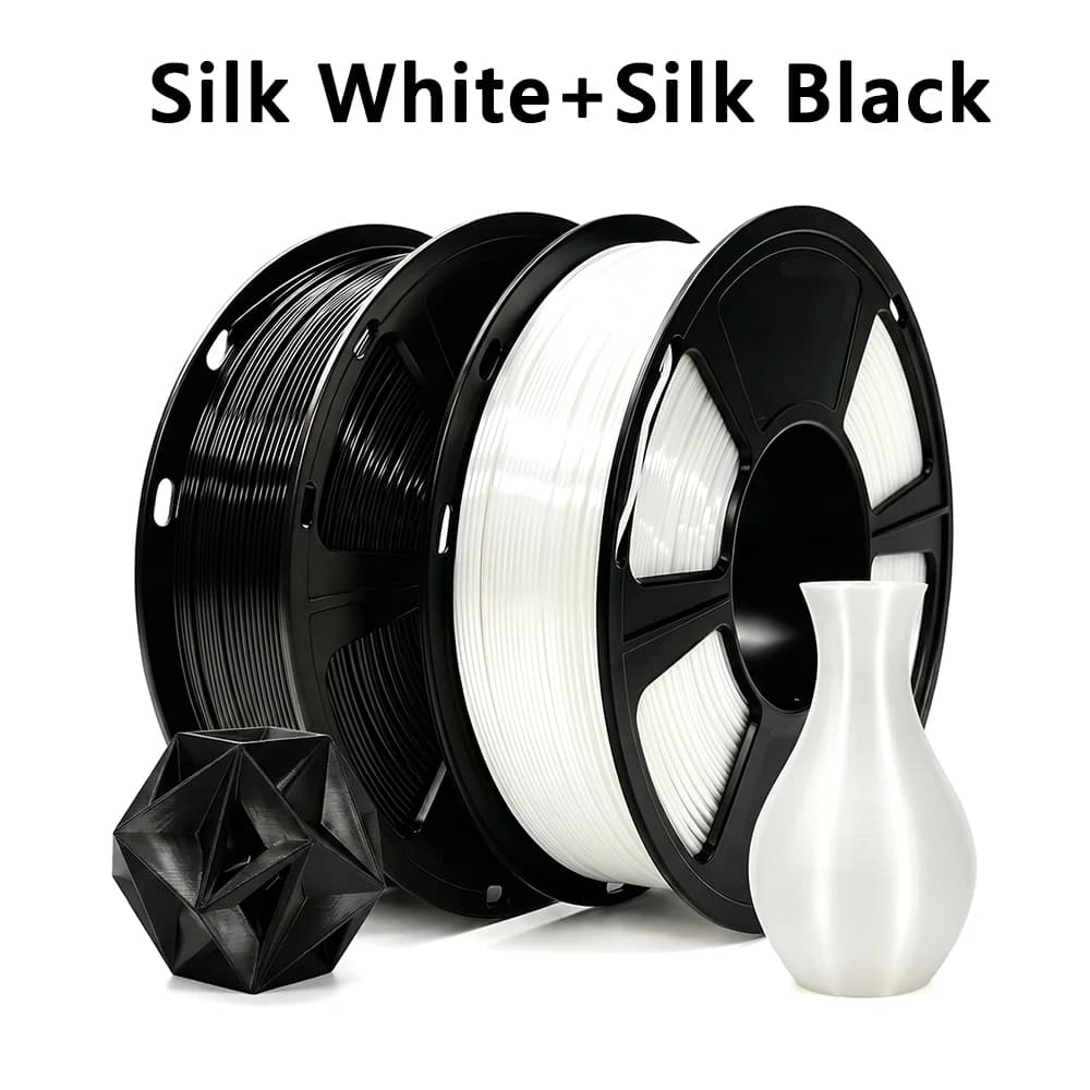 250gx2 PLA Silk White, Silk Black 3D Printer Filament 1.75mm for 3D Printing Material vacuum packaging