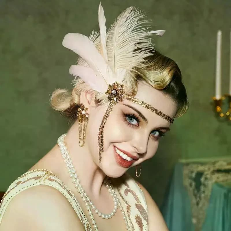 Kit di Gioielli Anni '20 con Perle, Fascia per Capelli, Orecchini, Collana, Bracciale e Guanti Vintage per Donne, Regalo per Banchetti
