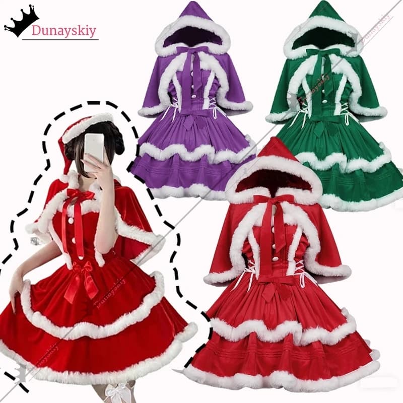 Gonna natalizia Abito COSPLAY Natale Cappuccetto Rosso Abito Gonna con cinturino con piccolo scialle Costume natalizio sexy da donna