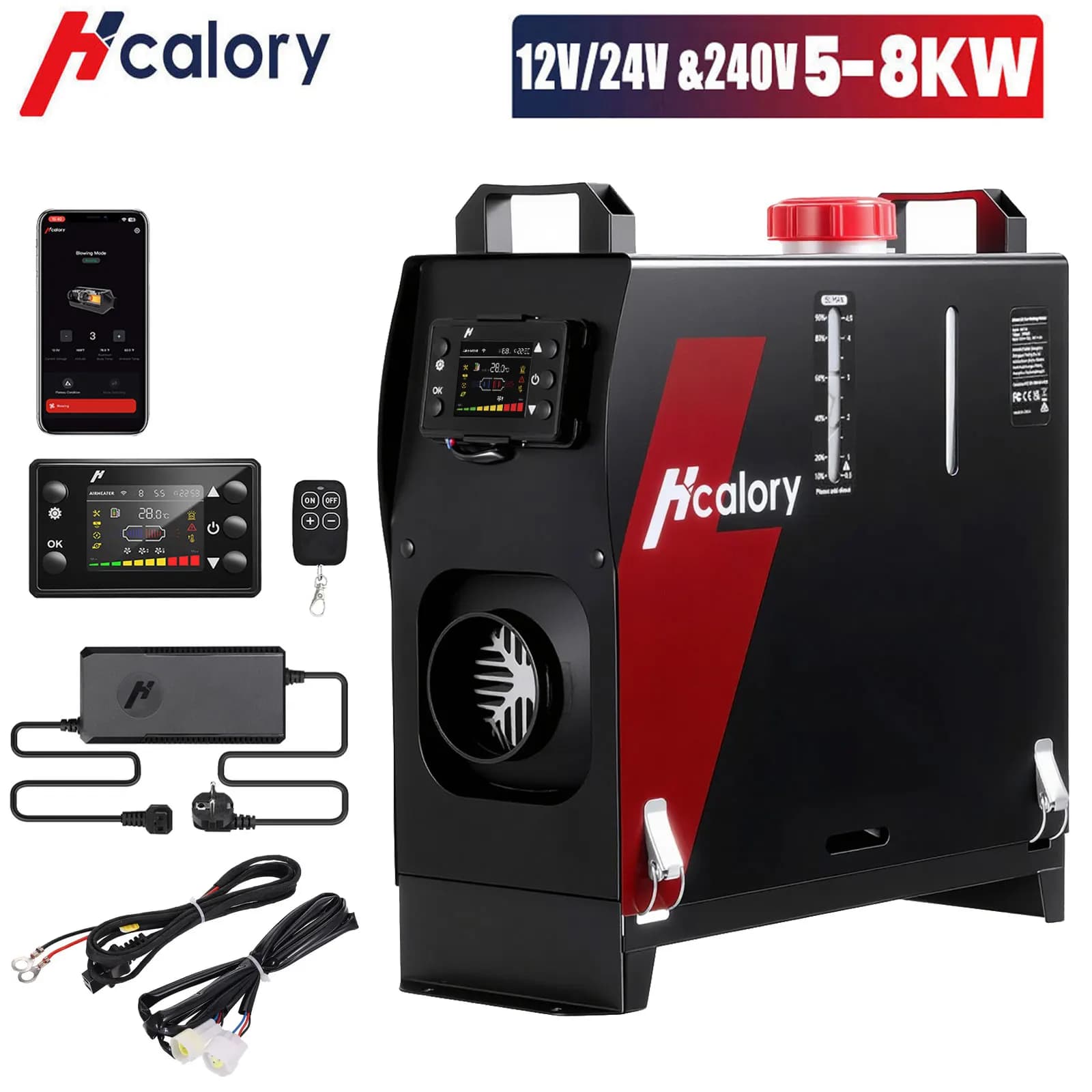 Hcalory HC1-S 12V/24V Riscaldatore ausiliario Diesel All in One 8KW Riscaldatore ad aria diesel con Bluetooth Smart App Control Aggiornamento 2025