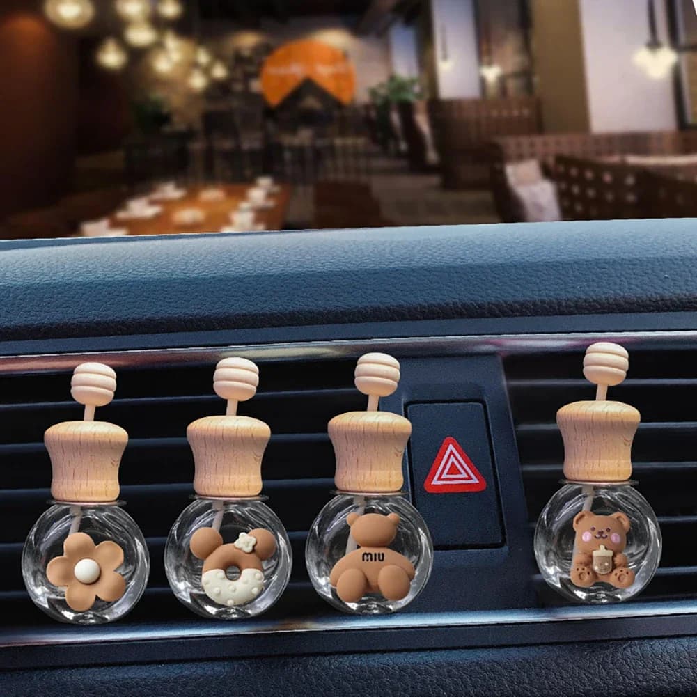 Bottiglia di profumo per presa d'aria per auto Bottiglia di aromaterapia per auto Bottiglia di olio essenziale carina in legno Diffusore di accessori decorativi carini per auto