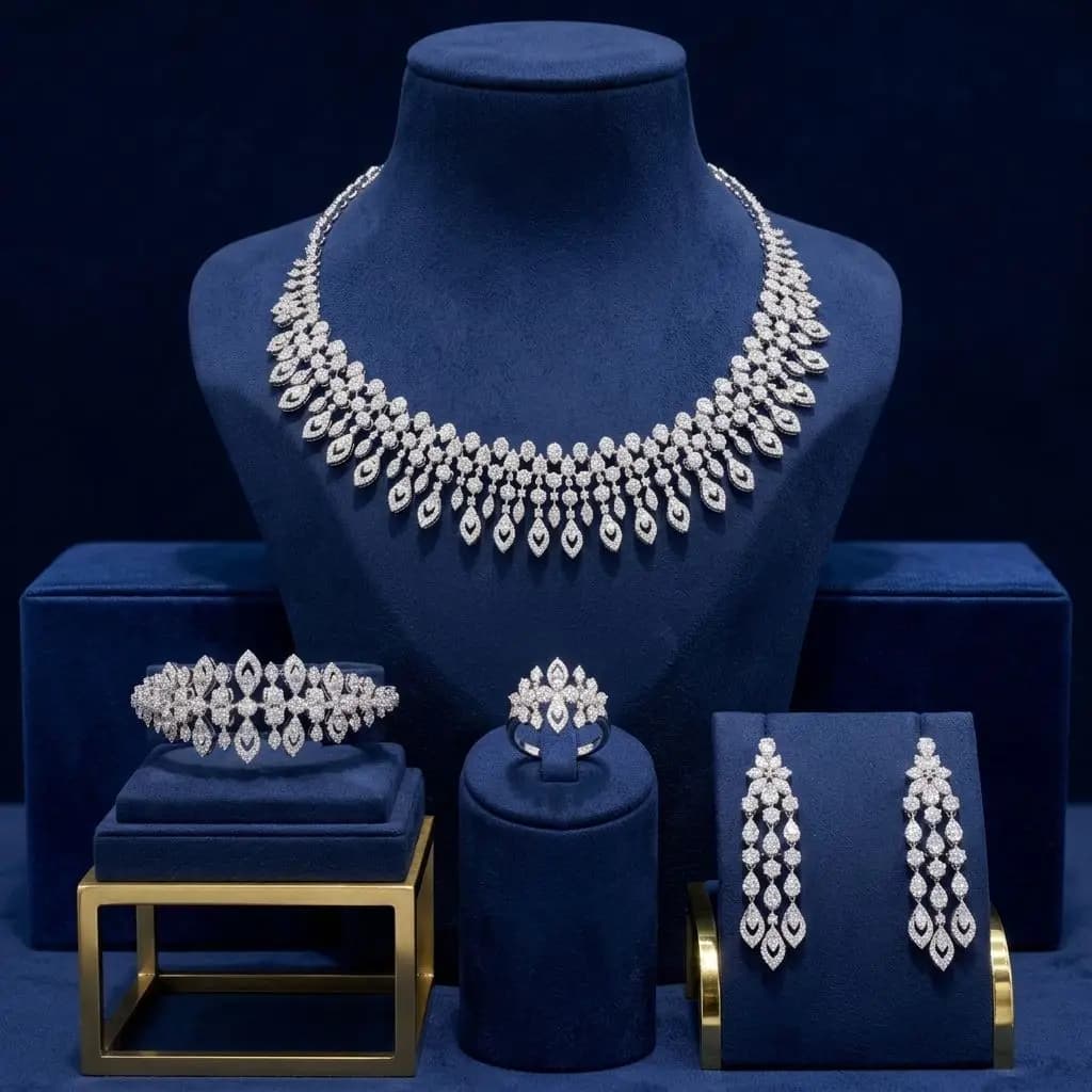 Bride Talk Luxury 4Pcs Bridal Jewelry Set Elegant Zircon Fringe Tassel Design Wedding Accessories for Women Party Wear