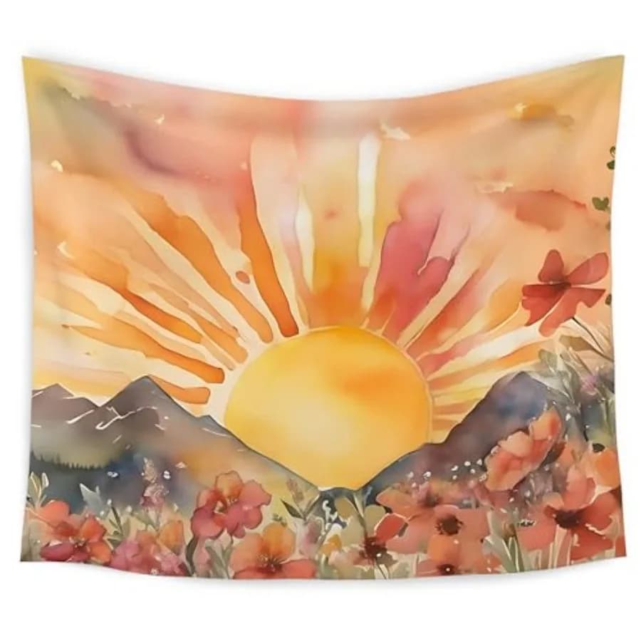 Tapestry, Tapestry Wall Hanging, Abstract Mid Century shine set rise Wildflower Mountain Landscape Wall Blanket Decor for Home